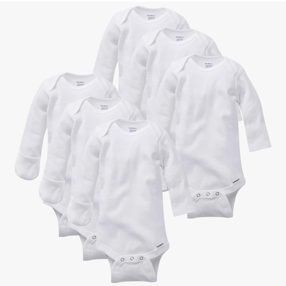 Gerber unisex-baby Long-sleeve Onesies Bodysuit Mitten Cuff -(6) Preemie NWOT